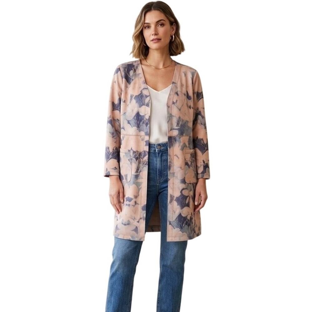 NEW SOLITAIRE Anthropologie Faux Suede Kimono Coat in Neutral Florals SZ L